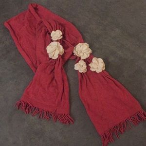 coral scarf w/ white flower embellishments